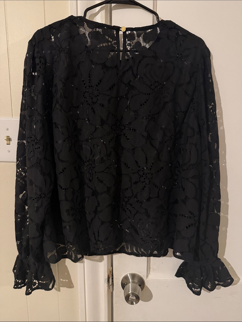 Anne Klein Black Floral Lace Long-Sleeve Blouse
